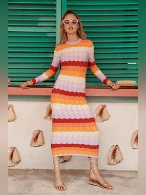 NWT Tuckernuck Hyacinth House Sunset Stripe Montego Knit Maxi Dress